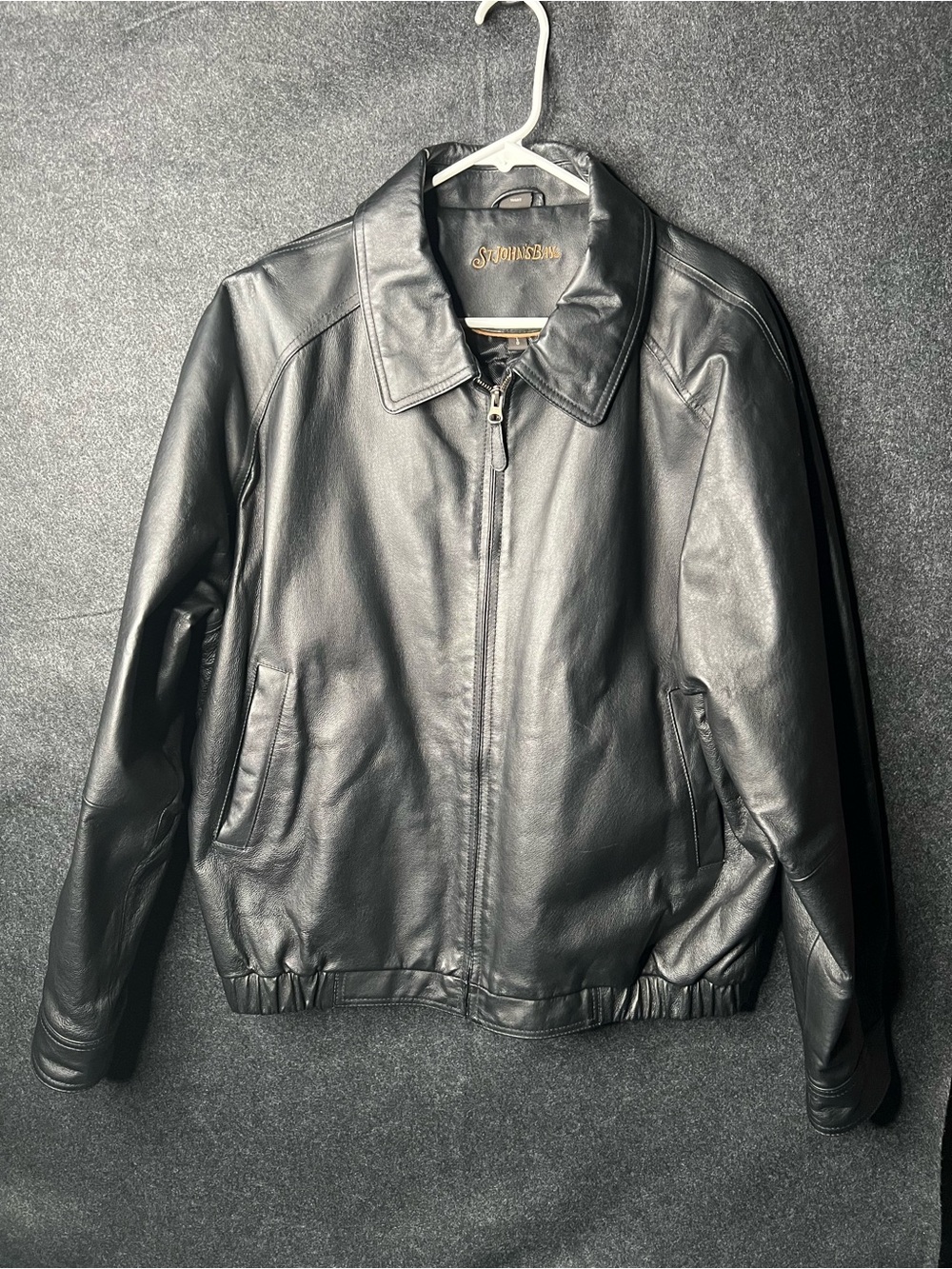 VTG St. John’s Bay Black 90s Genuine Leather Bomber Jacket Retro Men’s Size L